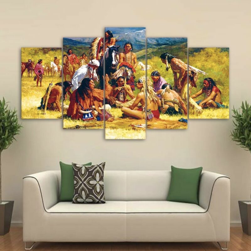 Tableau scène d&rsquo;une tribu Amérindienne