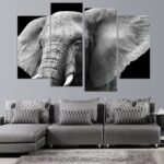 Tableau tête d’éléphant noir et blanc