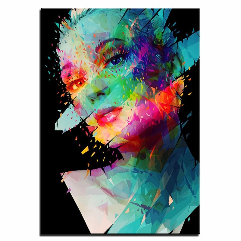 Tableau visage femme bleue multicolore