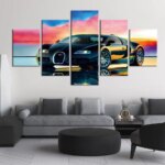 Tableau voiture de course fond multicolore