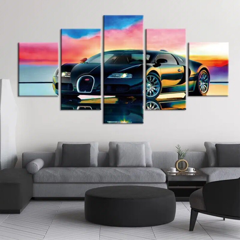 Tableau voiture de course fond multicolore