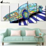Tableau voiture vintage peinture multicolore