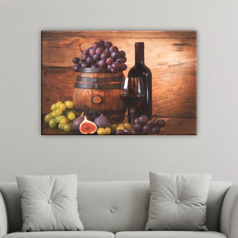 Tableau dégustation de vin. 08:37 Bonne qualité, original, accrochée sur un mur au dessus d'un canapé dans un salon
